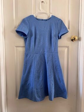 Eliza J Blue Floral Textured Short-Sleeve Dress